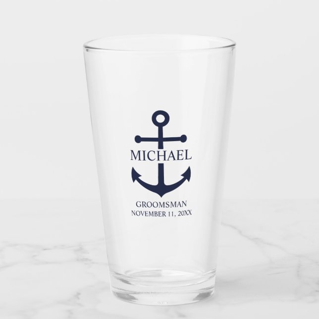 Nautical Navy Blue Anchor Personalizado Groomsmen (Anverso)