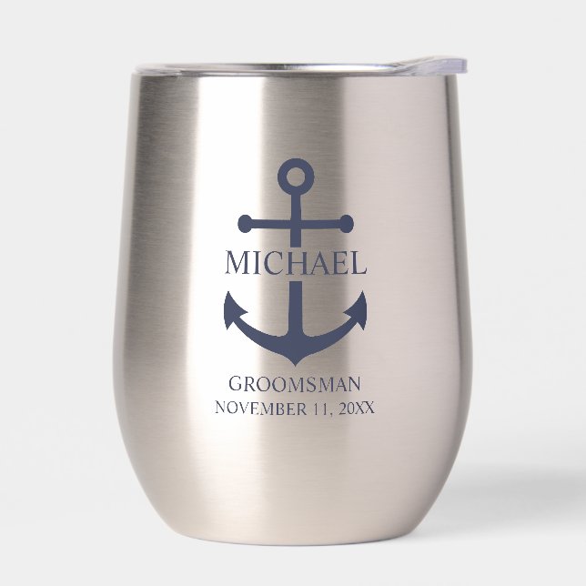 Nautical Navy Blue Anchor Personalizado Groomsmen (Izquierdo)