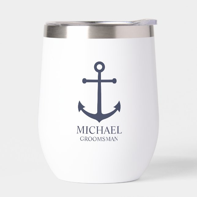 Nautical Navy Blue Anchor Personalizado Groomsmen (Izquierdo)