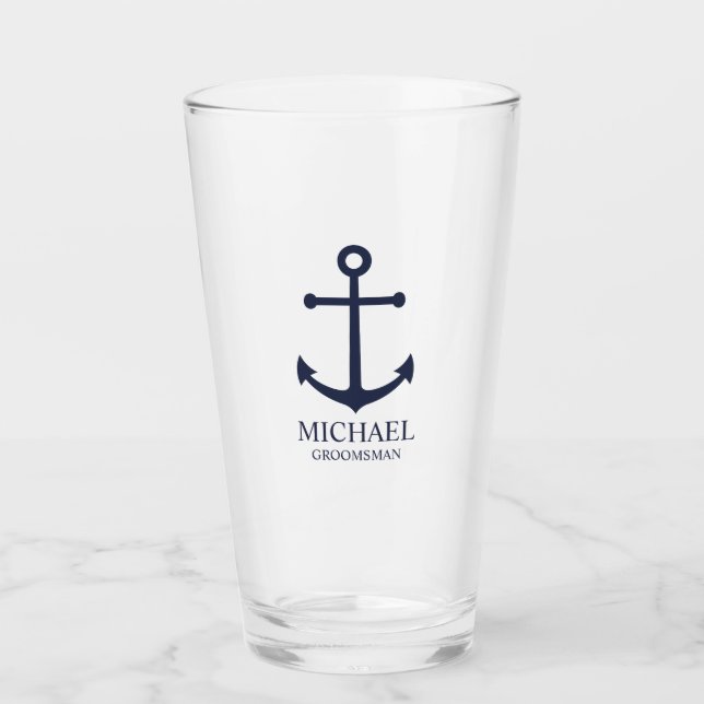 Nautical Navy Blue Anchor Personalizado Groomsmen (Anverso)