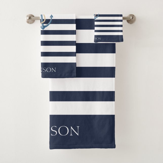 Nautical Navy Blue White Striped Anchor (In situ)