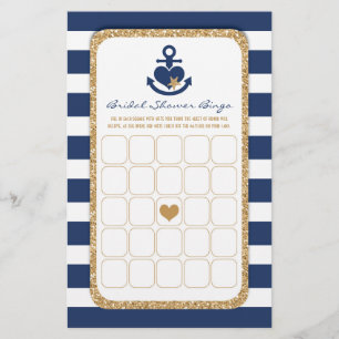 Nautical Navy & Gold Bridal Shower Bingo Volante