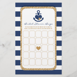 Nautical Navy & Gold Bridal Shower Bingo Volante