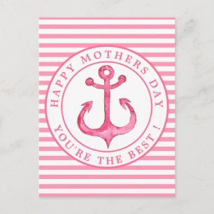 Nautical Pink Anchor estriba postal del Día de la 