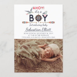Nautical Sailboat Ahoy Baby Boy Photo Invitación