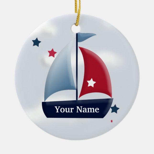 Nautical Sailboat Design Personalizado Ornamento (Frente)