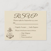 Nautical Ship Anchor Tan RSVP Brown Wedparty