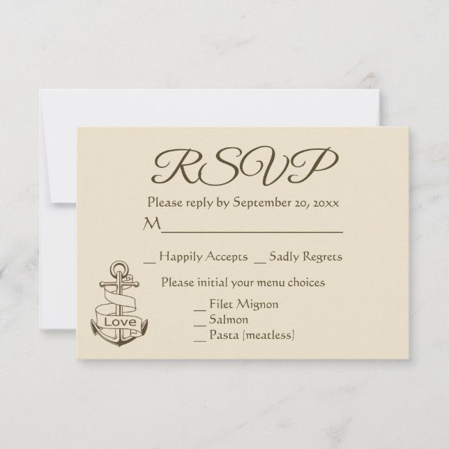 Nautical Ship Anchor Tan RSVP Brown Wedparty (Anverso)