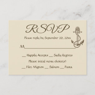 Nautical Ship Anchor Tan RSVP Brown Wedparty