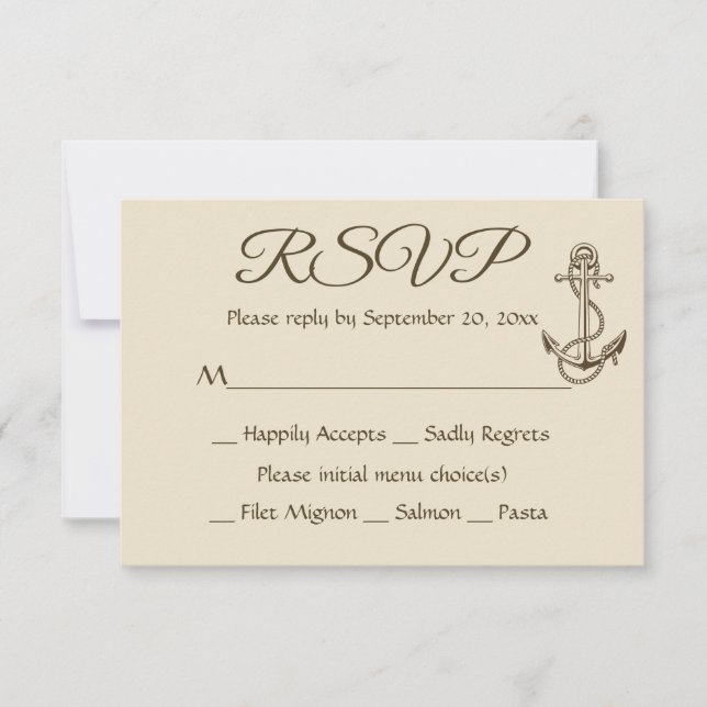 Nautical Ship Anchor Tan RSVP Brown Wedparty (Anverso)