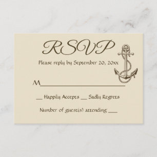 Nautical Ship Anchor Tan RSVP Brown Wedparty