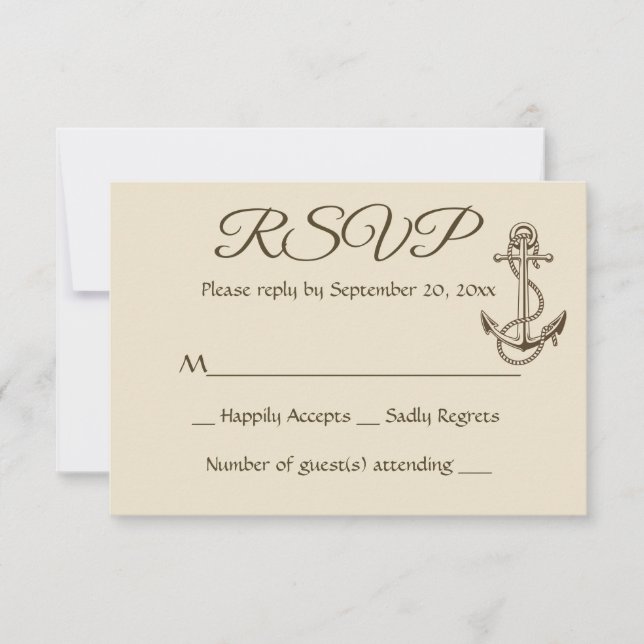 Nautical Ship Anchor Tan RSVP Brown Wedparty (Anverso)