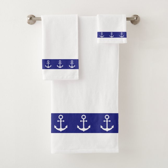 Nautical Simple, Elegant, Anchors on Blue & White (In situ)