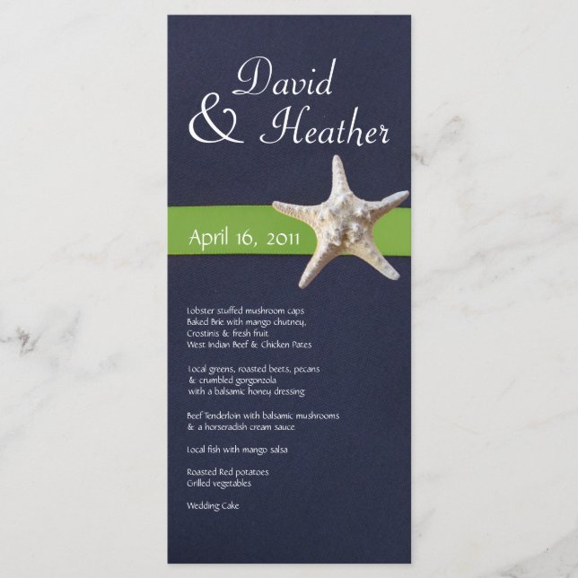 Nautical Starfish Navy el menú Kelly Green (Anverso)