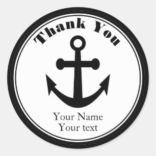 Nautical Thank You Pegatinas Black Anchor Name