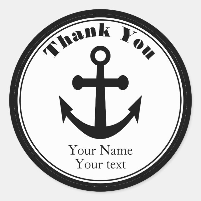 Nautical Thank You Pegatinas Black Anchor Name (Anverso)