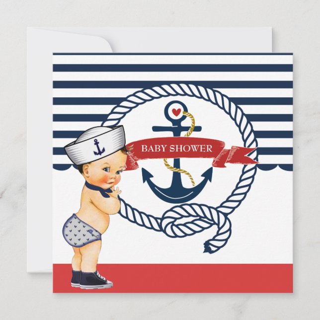 Náutico Ahoy es una invitación de Baby Shower del (Anverso)