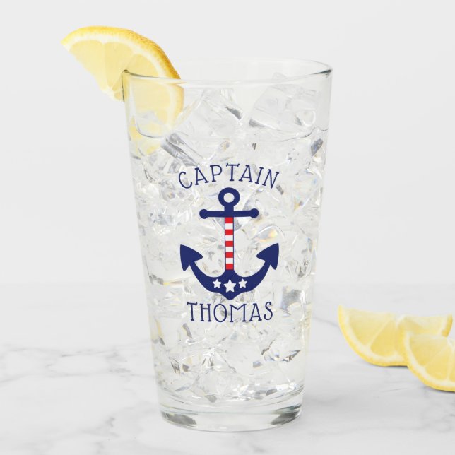 Nautico Ancla Patriótico Capitán Añadir Nombre (Anverso (hielo))