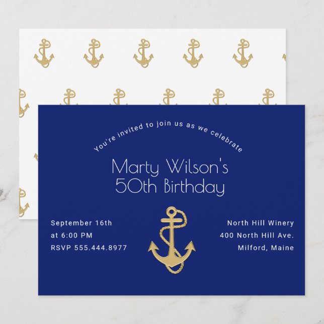 Náutico Su Invitación A Celebración De Cumpleaños (Anverso / Reverso)
