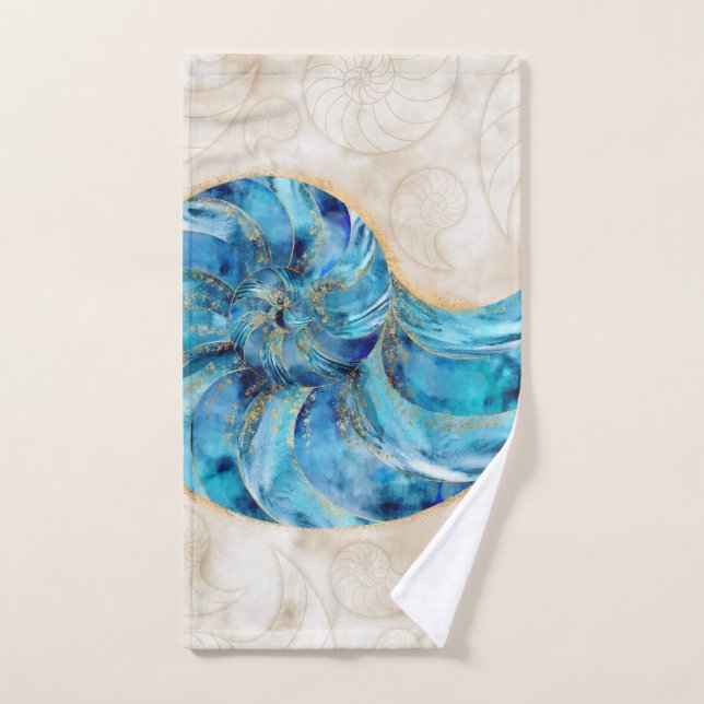Nautilus Shell azul acuarela (Toalla de mano)