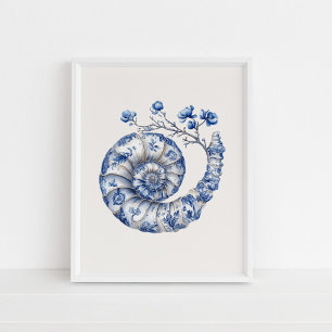 Nautilus Shell - Azul costero en arte de pared pek