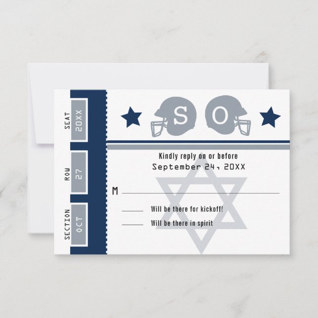 Nave Blue Gray Bar Mitzvah Entradas de Fútbol RSVP (Anverso)