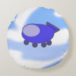 Nave Espacial Azul Adorable en Almohada Redonda Az