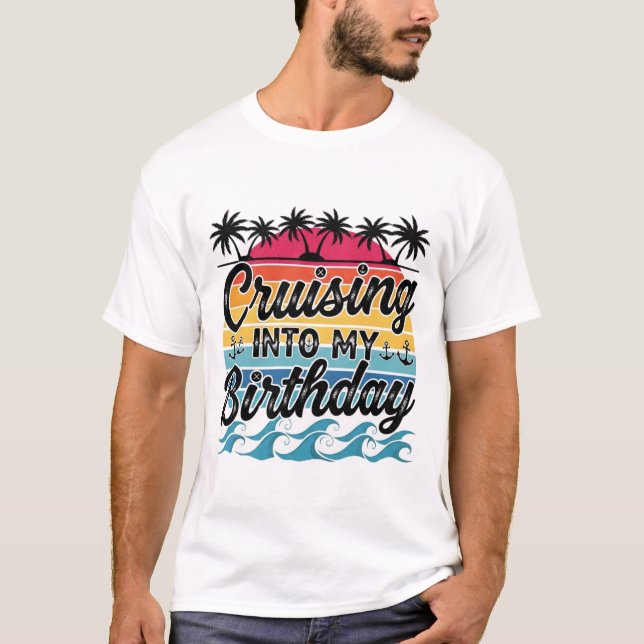 Navegando hacia mi cumpleaños Retro Camiseta de cr (Anverso)