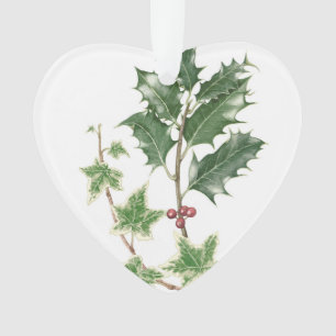 Navidad acebo y ornamento botánico del corazón de