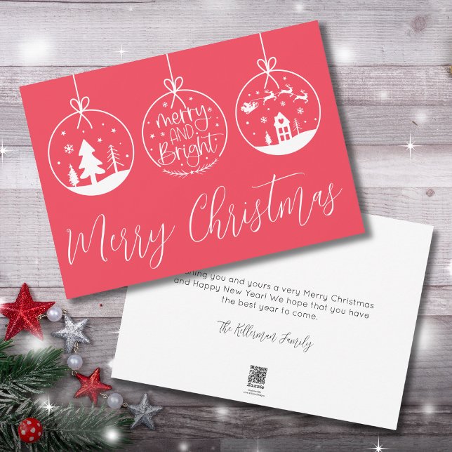 Navidad Alegre Brillante Dibujada a Mano (Festive Simple Merry Bright Red Christmas Holiday Card)