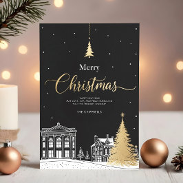 Navidad alegre dorada y negra caligráfica
