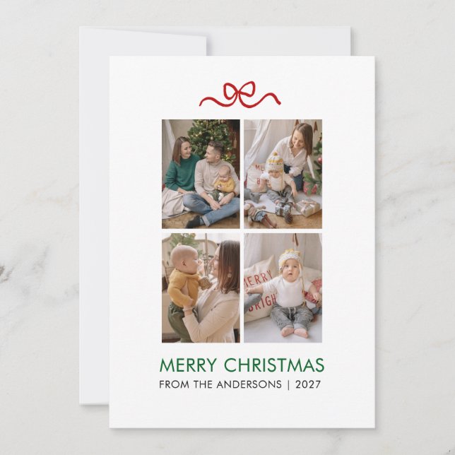Navidad alegre Minimalista cinta roja 4 fotos (Anverso)