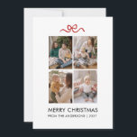 Navidad alegre Minimalista Cinta Roja 4 Fotos<br><div class="desc">Celebre la temporada navideña con esta tarjeta de Navidad con cuadrícula de cuatro fotos limpia y moderna con un delicado acento de cinta roja. El diseño minimalista y la tipografía elegante permiten que los momentos más preciosos de su familia ocupen el lugar principal para un recuerdo navideño atemporal.</div>