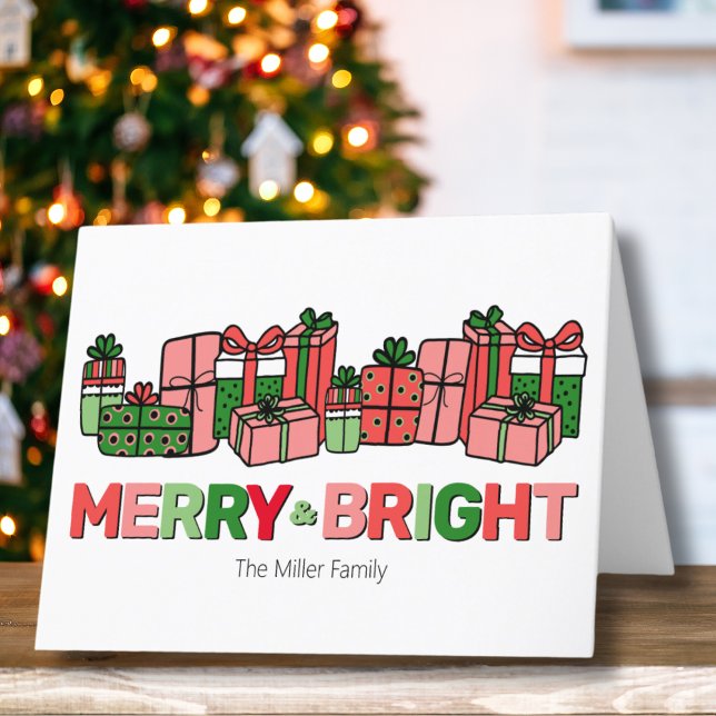 Navidad Alegre y Brillante Colorida (Cute Modern Red Green Pin Merry Bright Christmas Holiday Card )