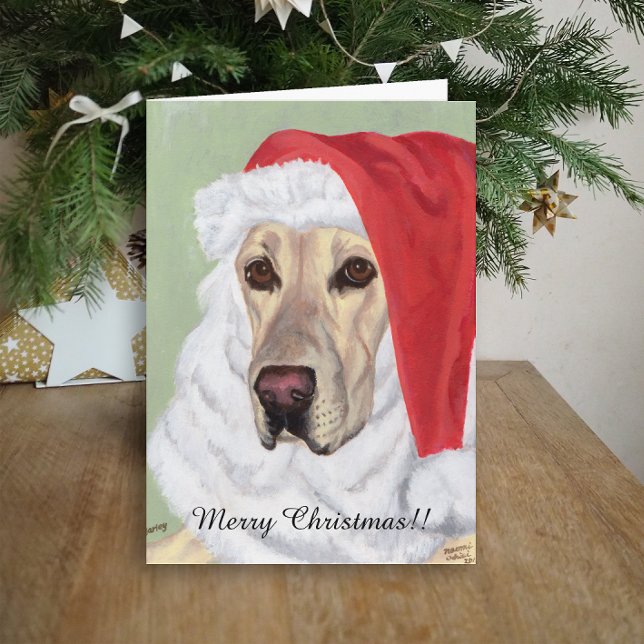 Navidad amarillo de Labrador Santa (Yellow Labrador Santa Design Christmas Cards for Yellow Labrador Owners.  Classic Labrador Painting.)