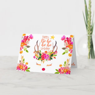 Navidad Boho Reno de Nariz Roja Floral Acuarela