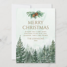 Navidad Bosque de Pino Verde Acuarela Rústica