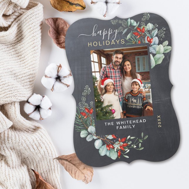 Navidad Botánica Verde Tiza Moderna (You will love these beautiful Christmas cards! They feature botanical watercolor pine and berries.)