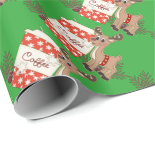 Navidad café y papel de embalaje del reno