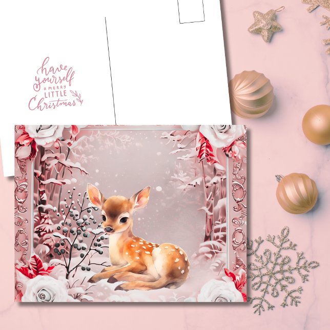 Navidad Caprichosa Ciervo Rosa Vintage (Subido por el creador)