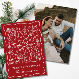Navidad caprichosa con foto dibujada a mano en roj