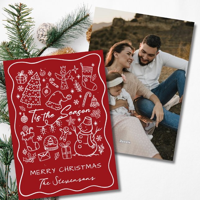 Navidad caprichosa con foto dibujada a mano en roj (Subido por el creador)