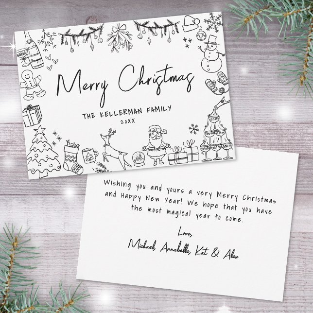 Navidad Caprichosa Dibujada a Mano (Hand Drawn Whimsical Merry Christmas Holiday Card)