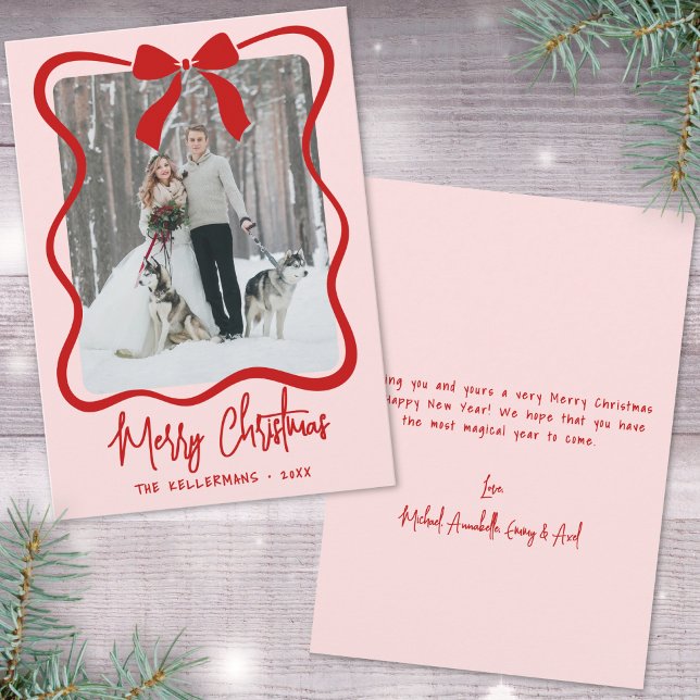 Navidad Caprichosa Rosa Dibujada a Mano (Hand Drawn Pink Whimsical Christmas Holiday Card)
