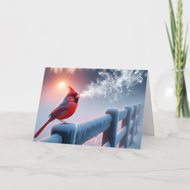Navidad Cardenal Cantando En El Amanecer Congelado (Anverso)