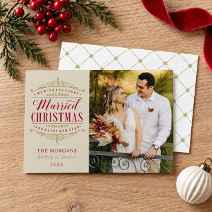 Navidad Casados Elegante Cresta Dorada Foto