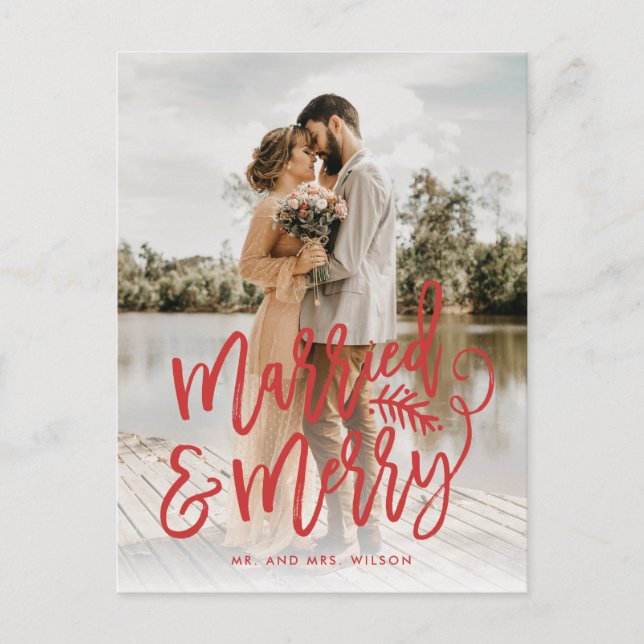 Navidad Casados y Alegres Foto Rojo Recién Casados (Anverso)