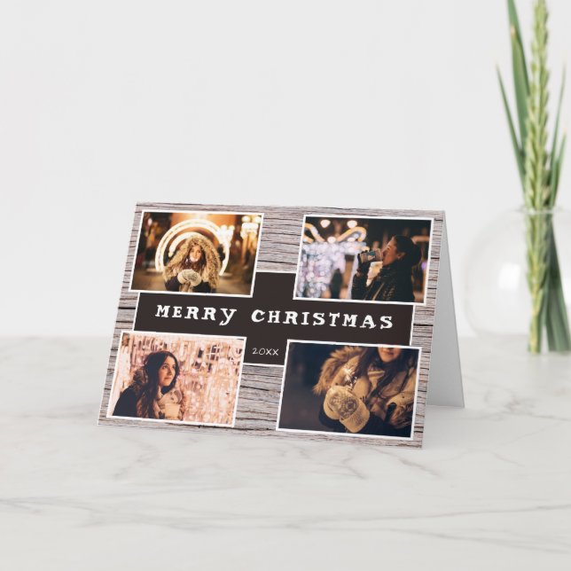 Navidad Collage de 4 Fotos de Madera Rústica (Anverso)