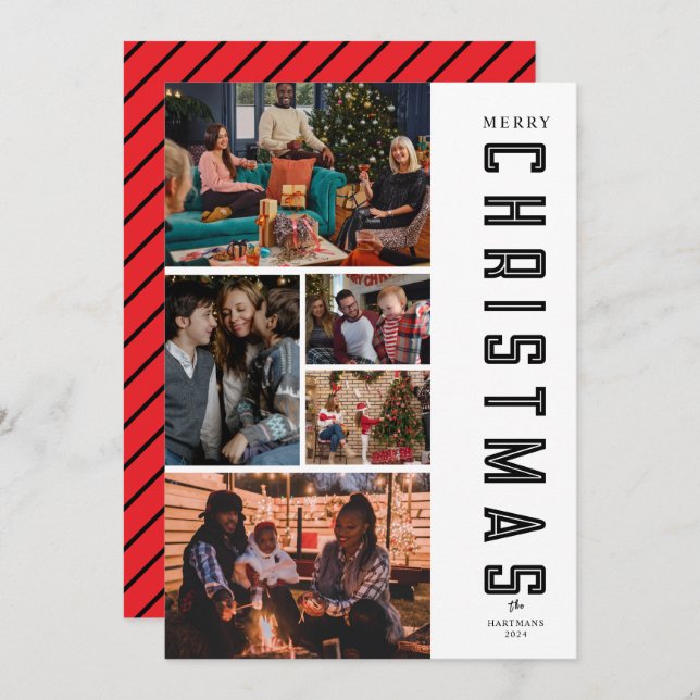 Navidad Collage Moderno Elegante de Cinco Fotos en (Anverso / Reverso)