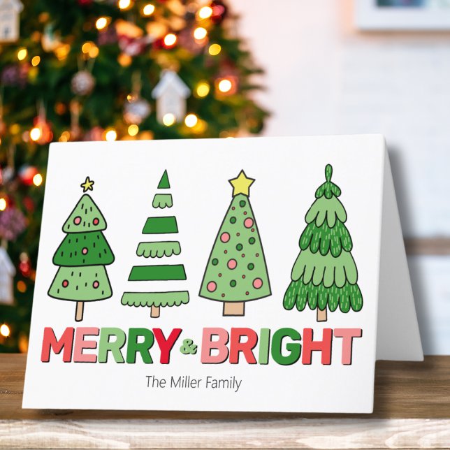 Navidad Colorida Alegre y Brillante (Cute Bold Colorful Merry Bright Christmas Tree Holiday Card)